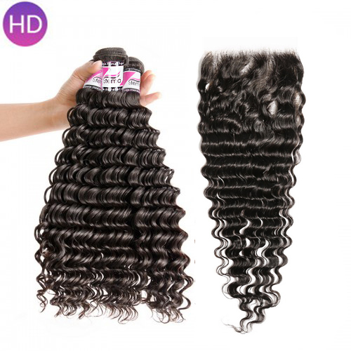 Stema Virgin Deep Wave Hair With 4X4 Transparent & HD Lace Closure